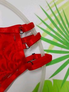 (900)Red Lace Thong with Straps