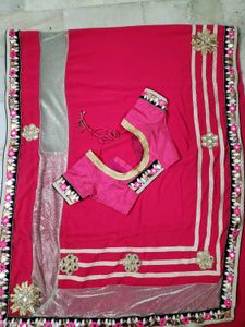 pink saree with blouse