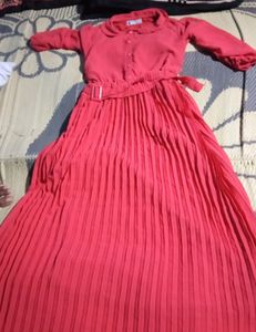 Pastel Pink Polyester Colar Neck Frock (Women)