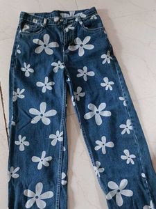 Floral Print Denim Jeans