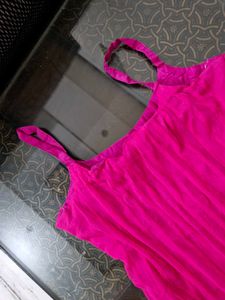 Pink Anarkali Dress with Gold Trim