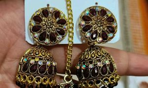 Gorgeous Gold &amp; Maroon Indian Jewelry Set