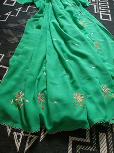 Green Embroidered Georgette Saree With Blouse