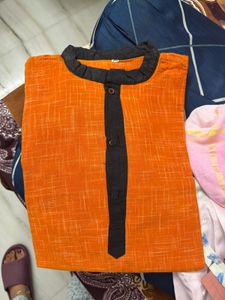 Men's Orange Mandarin Collar Kurta