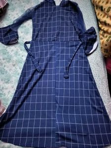 Blue Grid Midi Dress