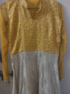 Mustard net anarkali