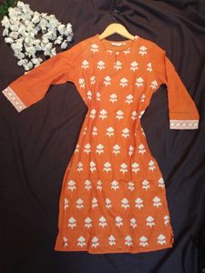 MAX Embroidered Orange Kurta, Size-S
