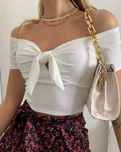 White Off-Shoulder Tie Top (CJ)