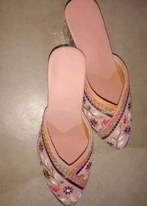 Embroidered Floral Mule Heels