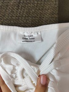 White Long Sleeve Tie Top