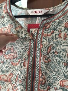 BIBA Printed  Crepe Kurti 80 Cm - Teal