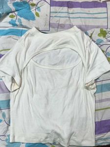 White Cut-Out Ribbed T-Shirt