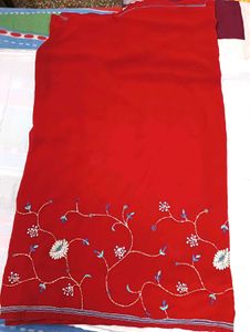 Red Embroidered saree