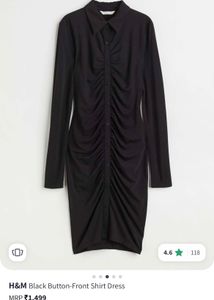 H&amp;M Black Ruched Button-Front Dress(NEVER WORN)