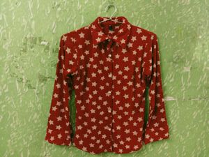 Red Star Print Button Down Shirt Top