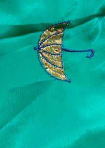 Green Colour Saree With Blue Border