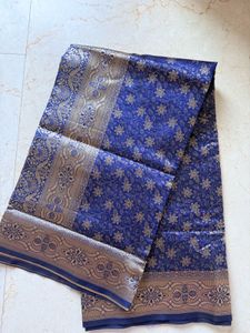 Unused Nevi Blue Silk Saree