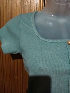 Teal Button-Up Crop Top