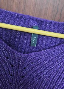 Purple Knit Cropped Sweater