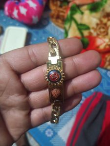 Om With Rudraksh Design Gold Plated Bracelet
