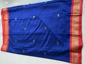 Blue silk cotton blend saree