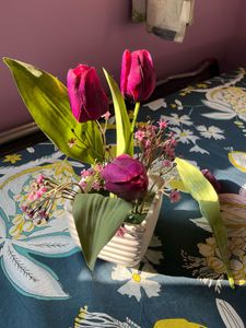 Set Of 1 Artificial Tulip Pink! With3 Xtra Flowers
