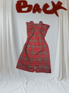 Red Plaid Strapless Dress