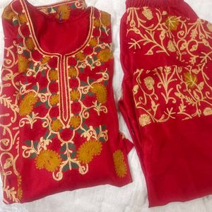 kashmiri Red Embroidered Kurta Set