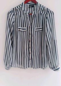 Striped Sheer Button-Down Top