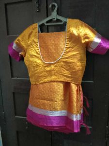Gently Used Orange And Pink Silk Saree With Blouse