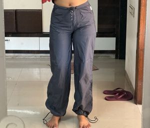 Gray Drawstring Parachute Pants