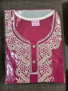 Soft cotton embroidery night gown dark pink