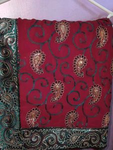 New Elegant Maroon Embroidered Saree