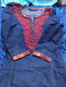 Denim Embroidered Kurti