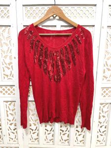 Red Sequin Embellished Sweater B