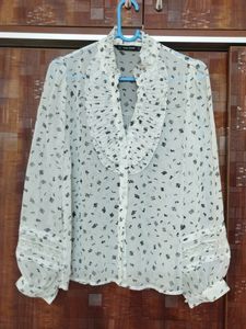 ZARA off white frilled shirt