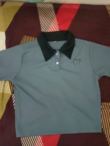 Cute Blue Crop Top with Heart