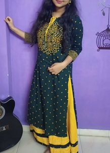 Green & Yellow Kurti Plazo Set