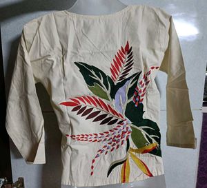 Office White Beautiful Embroidered Top