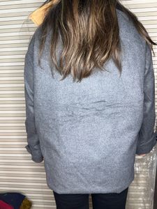 Gray Relaxed Fit Wool Blend Coat