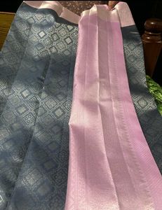 Elegant Grey &amp; Lilac Saree