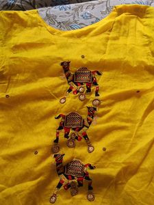 Yellow Kurta with Camel Embroidery