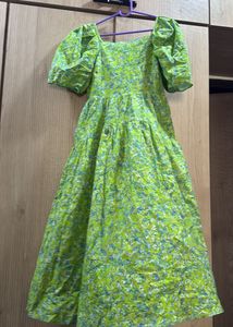 Branded Green Floral Puff Sleeve Dress from Turkey