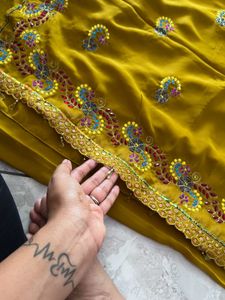 Mustard Sari with Intricate Embroidery