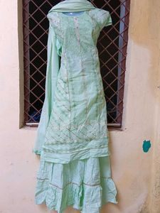 Mint Green Embroidered Sharara Suit