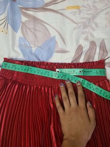 Red Pleated Midi Skirt