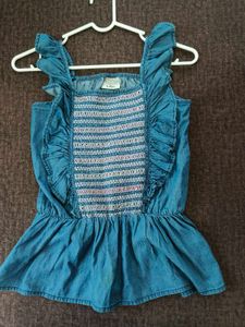 Girls Cotton Denim Top Sleeveless