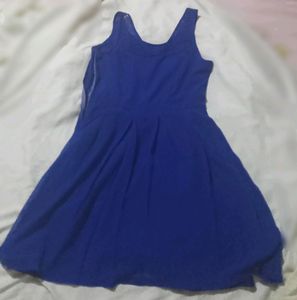 Knee Length Royal Blue Frock(Polyester)Comfort
