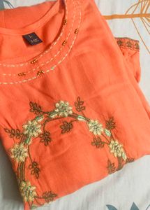 Floral Embroidered Orange 🧡 Kurta
