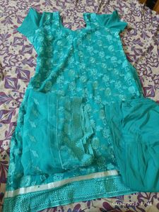 L-xl size Teal Embroidered Salwar Suit